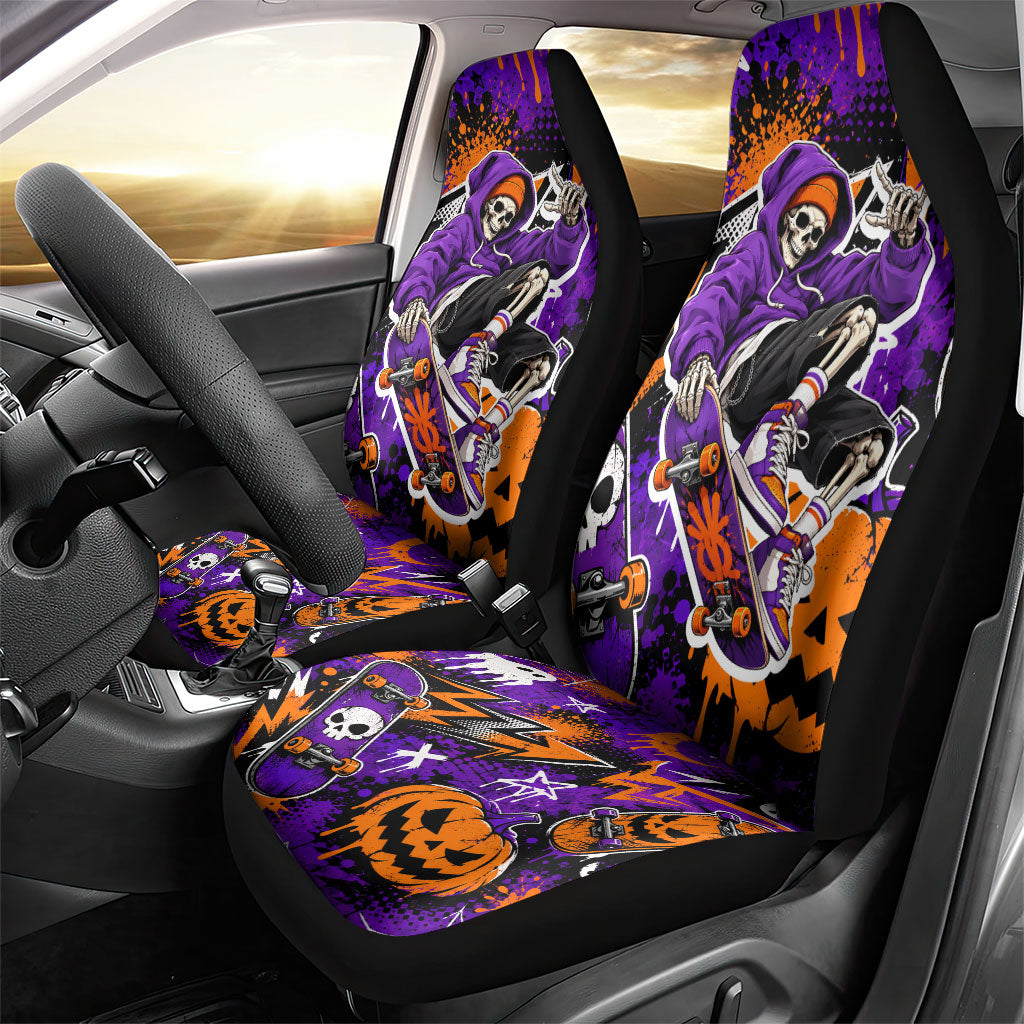 Halloween Skeleton Skateboarder Car Seat Cover Graffiti Ghost Pumpkin Streetwear Graphic