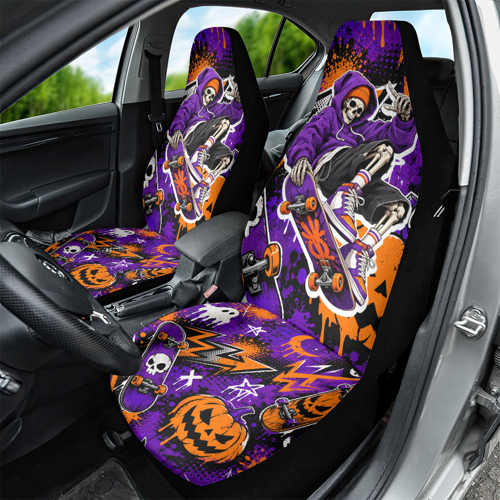 Halloween Skeleton Skateboarder Car Seat Cover Graffiti Ghost Pumpkin Streetwear Graphic