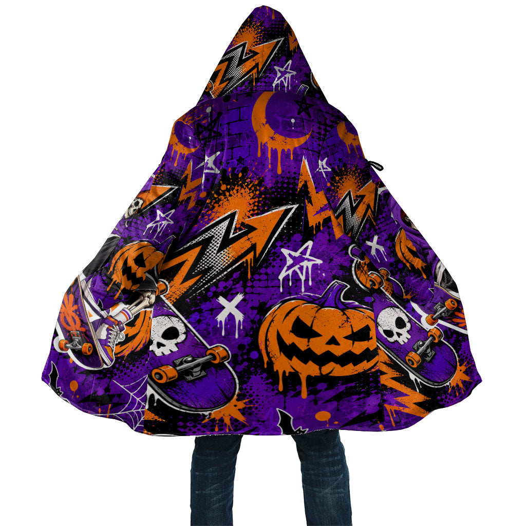 Halloween Skeleton Skateboarder Cloak Graffiti Ghost Pumpkin Streetwear Graphic