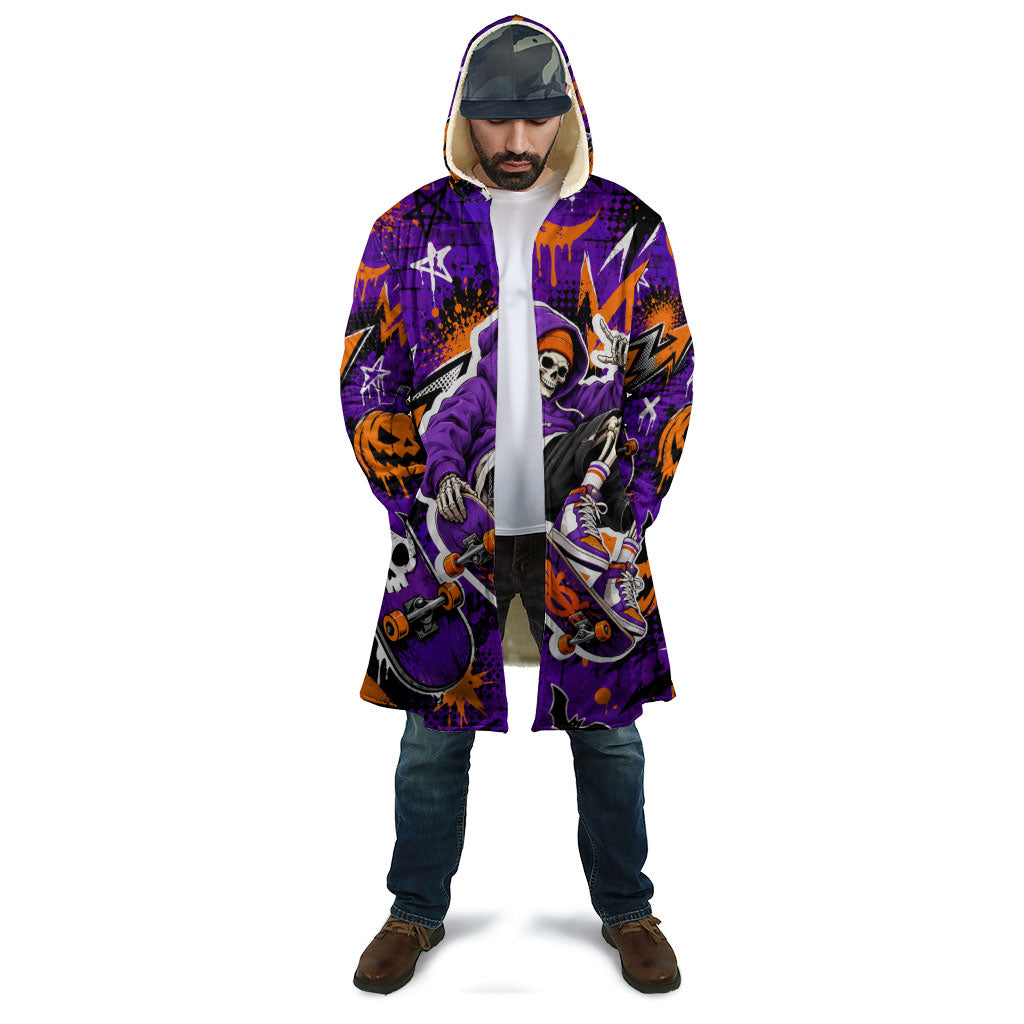 Halloween Skeleton Skateboarder Cloak Graffiti Ghost Pumpkin Streetwear Graphic