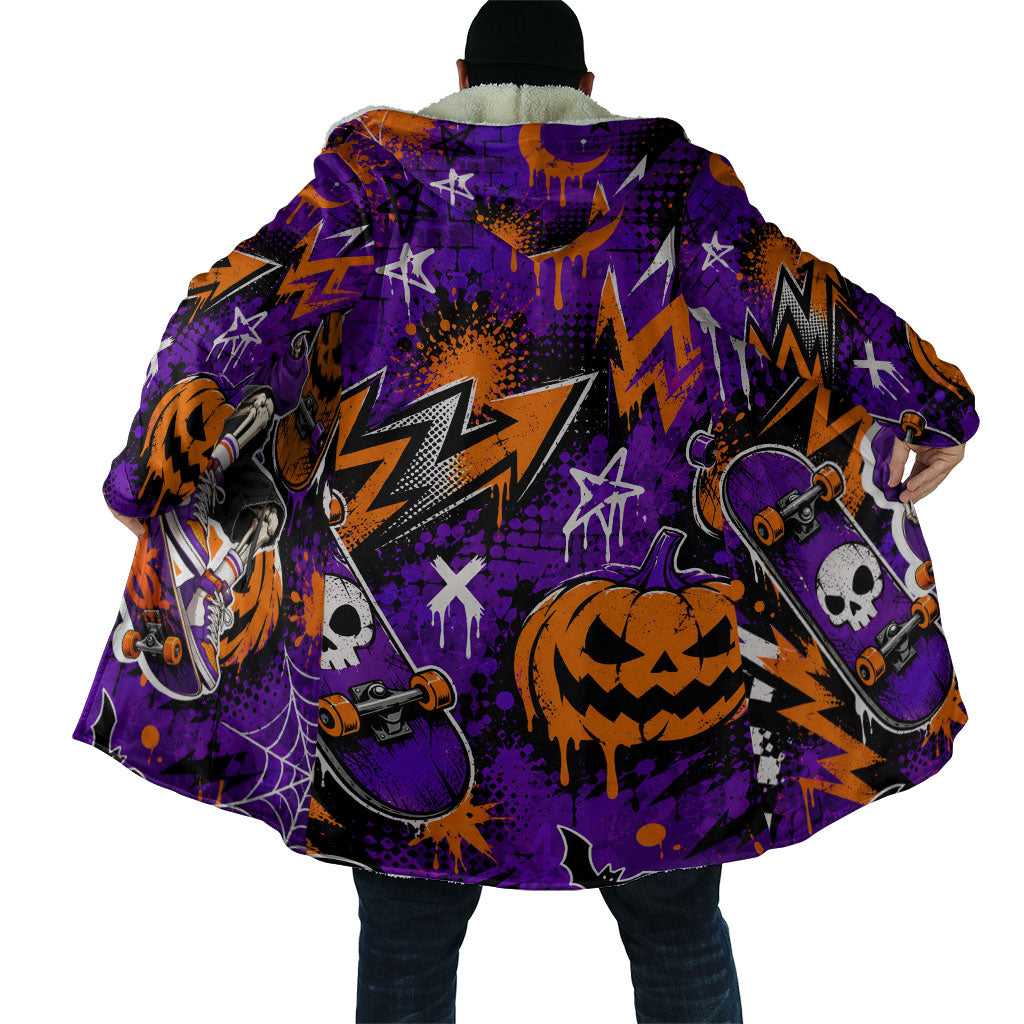 Halloween Skeleton Skateboarder Cloak Graffiti Ghost Pumpkin Streetwear Graphic