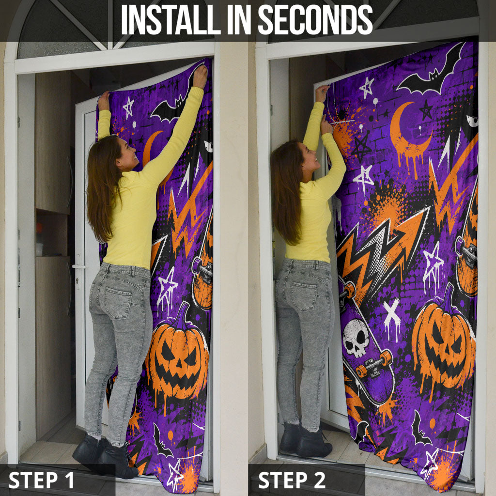 Halloween Skeleton Skateboarder Door Cover Graffiti Ghost Pumpkin Streetwear Graphic