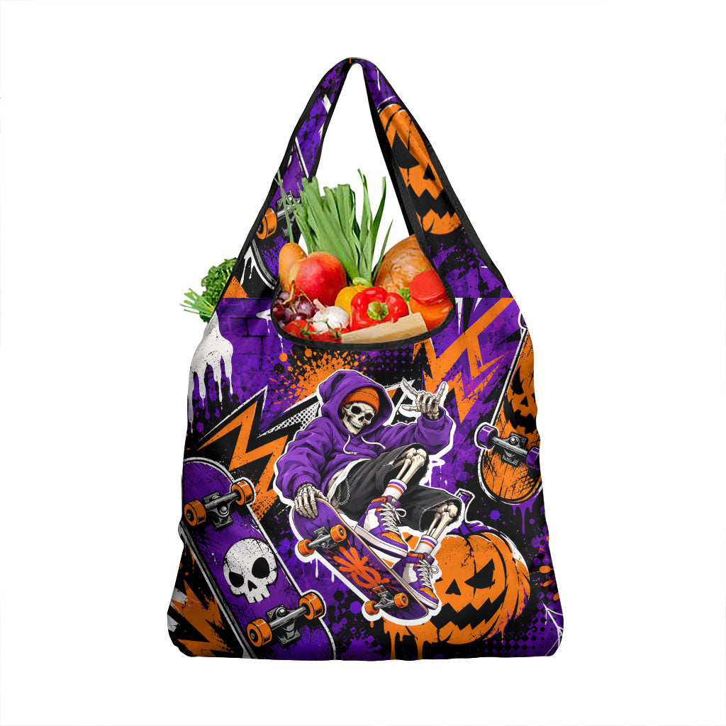 Halloween Skeleton Skateboarder Grocery Bag Graffiti Ghost Pumpkin Streetwear Graphic