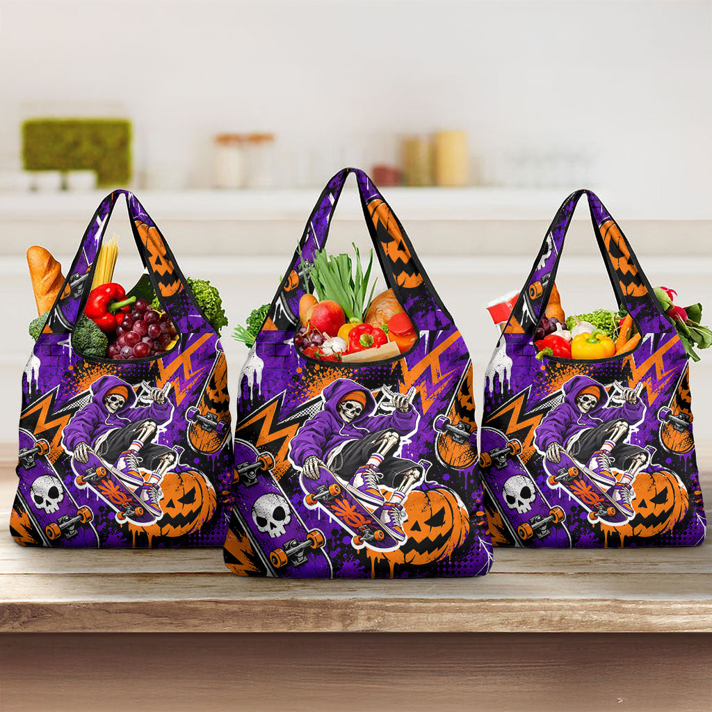 Halloween Skeleton Skateboarder Grocery Bag Graffiti Ghost Pumpkin Streetwear Graphic