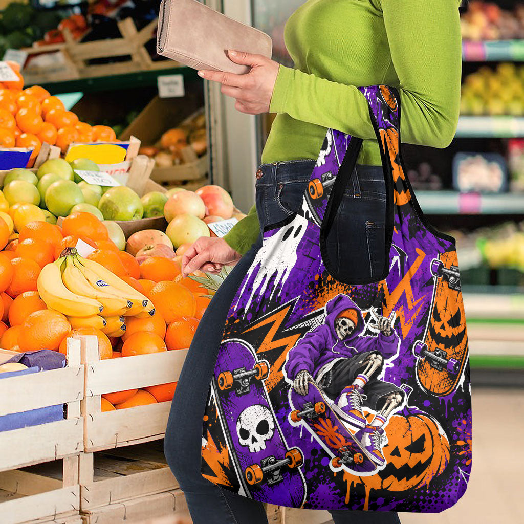 Halloween Skeleton Skateboarder Grocery Bag Graffiti Ghost Pumpkin Streetwear Graphic