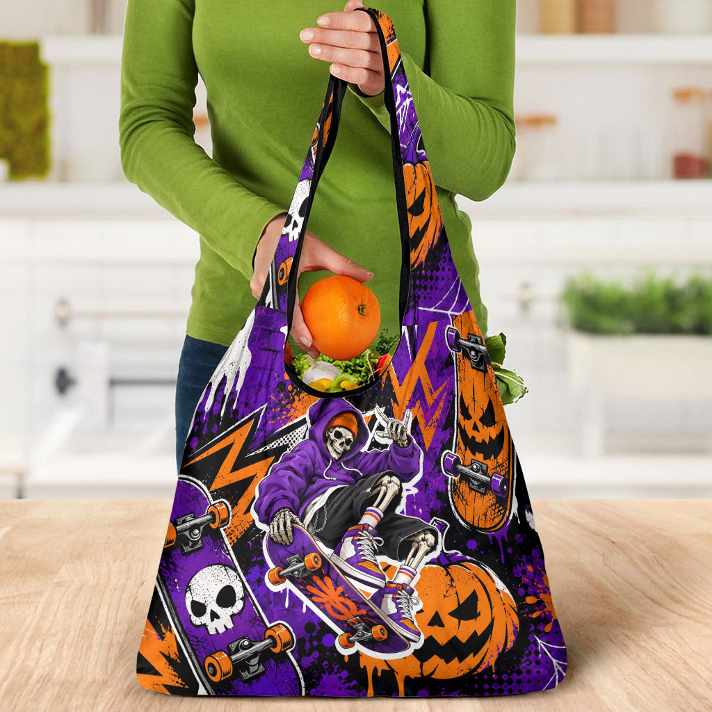 Halloween Skeleton Skateboarder Grocery Bag Graffiti Ghost Pumpkin Streetwear Graphic