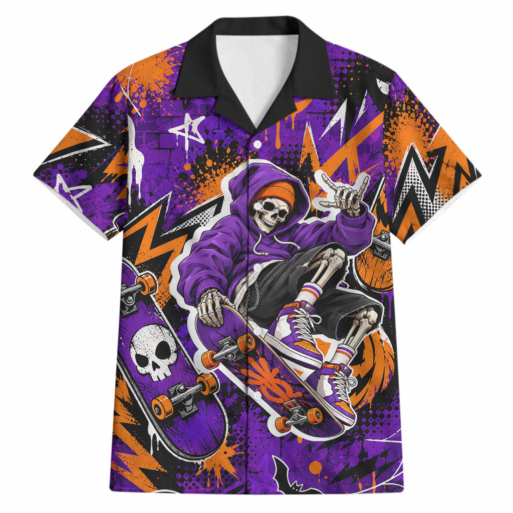 Halloween Skeleton Skateboarder Hawaiian Shirt Graffiti Ghost Pumpkin Streetwear Graphic
