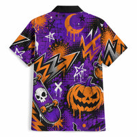 Halloween Skeleton Skateboarder Hawaiian Shirt Graffiti Ghost Pumpkin Streetwear Graphic