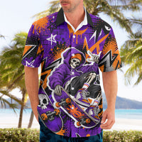 Halloween Skeleton Skateboarder Hawaiian Shirt Graffiti Ghost Pumpkin Streetwear Graphic