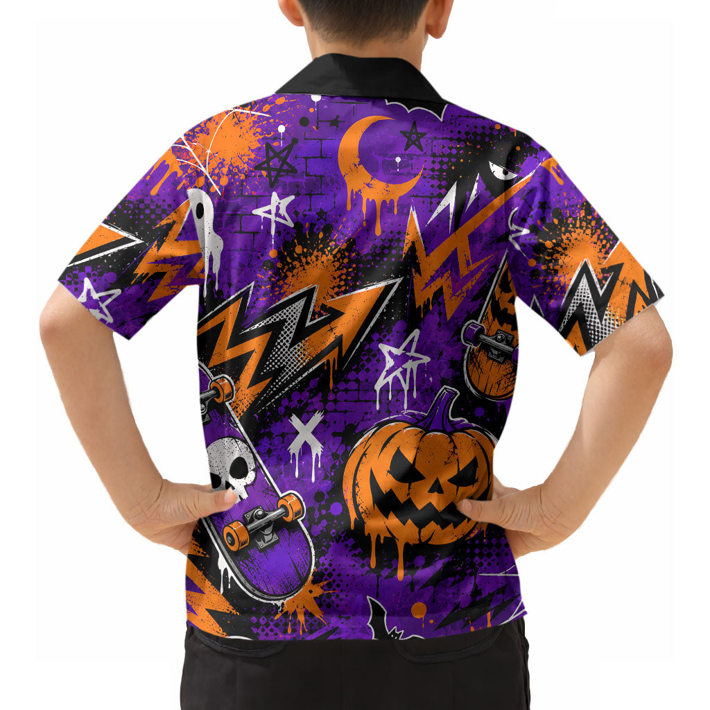 Halloween Skeleton Skateboarder Hawaiian Shirt Graffiti Ghost Pumpkin Streetwear Graphic