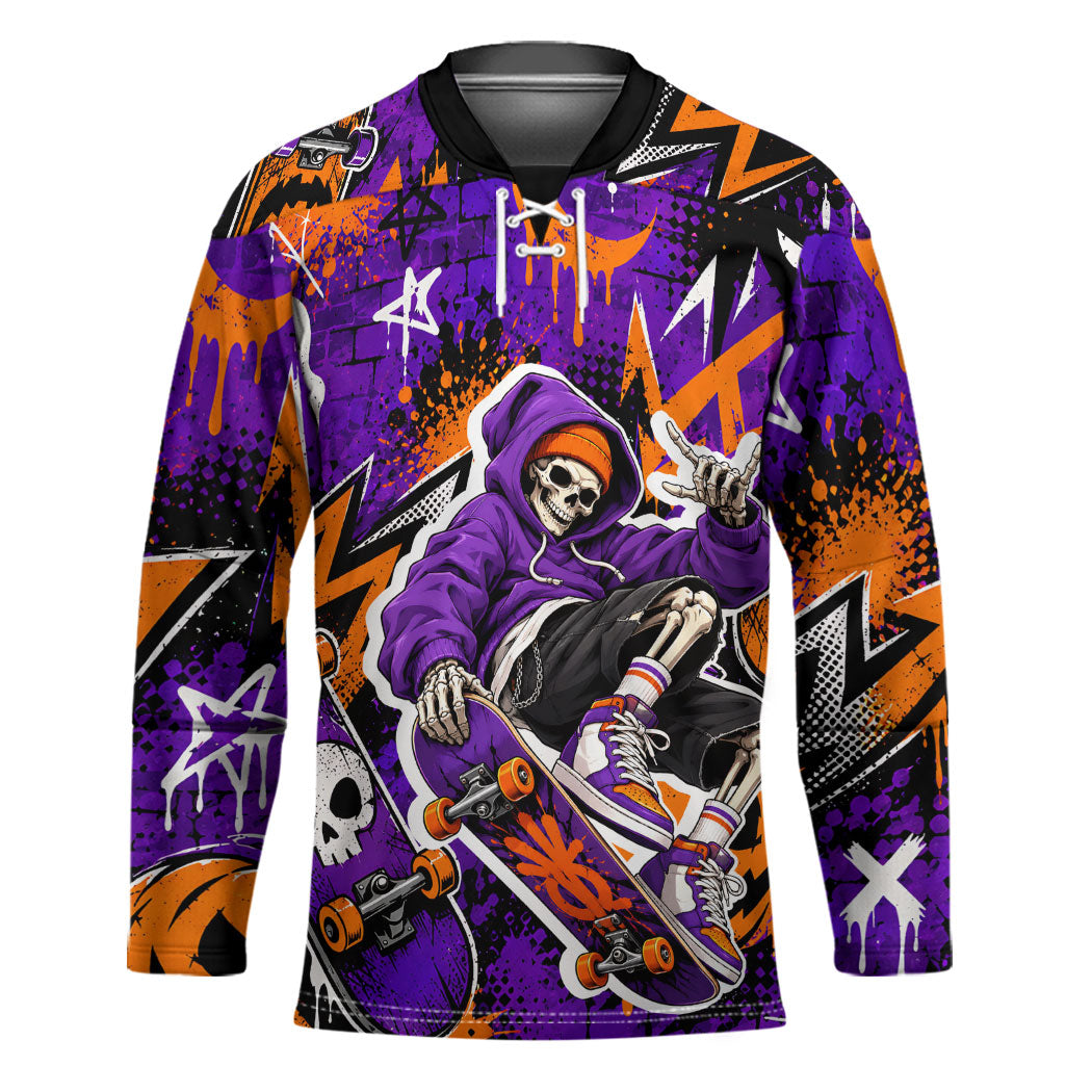 Halloween Skeleton Skateboarder Hockey Jersey Graffiti Ghost Pumpkin Streetwear Graphic