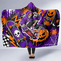 Halloween Skeleton Skateboarder Hooded Blanket Graffiti Ghost Pumpkin Streetwear Graphic
