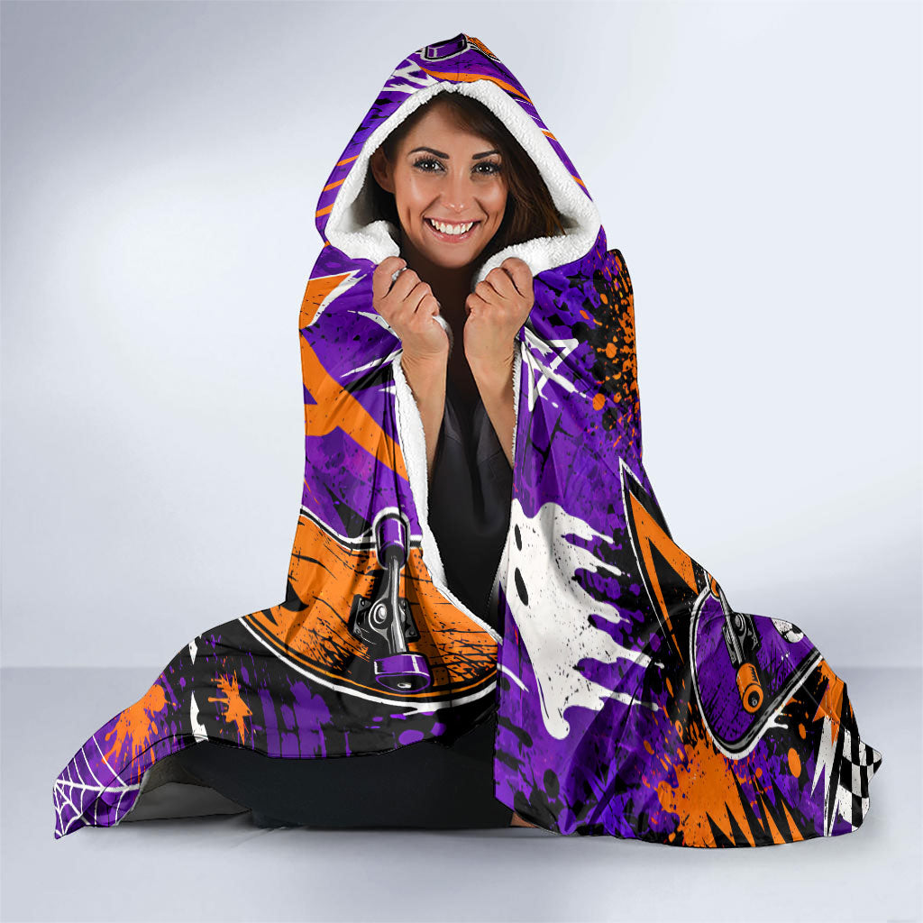 Halloween Skeleton Skateboarder Hooded Blanket Graffiti Ghost Pumpkin Streetwear Graphic