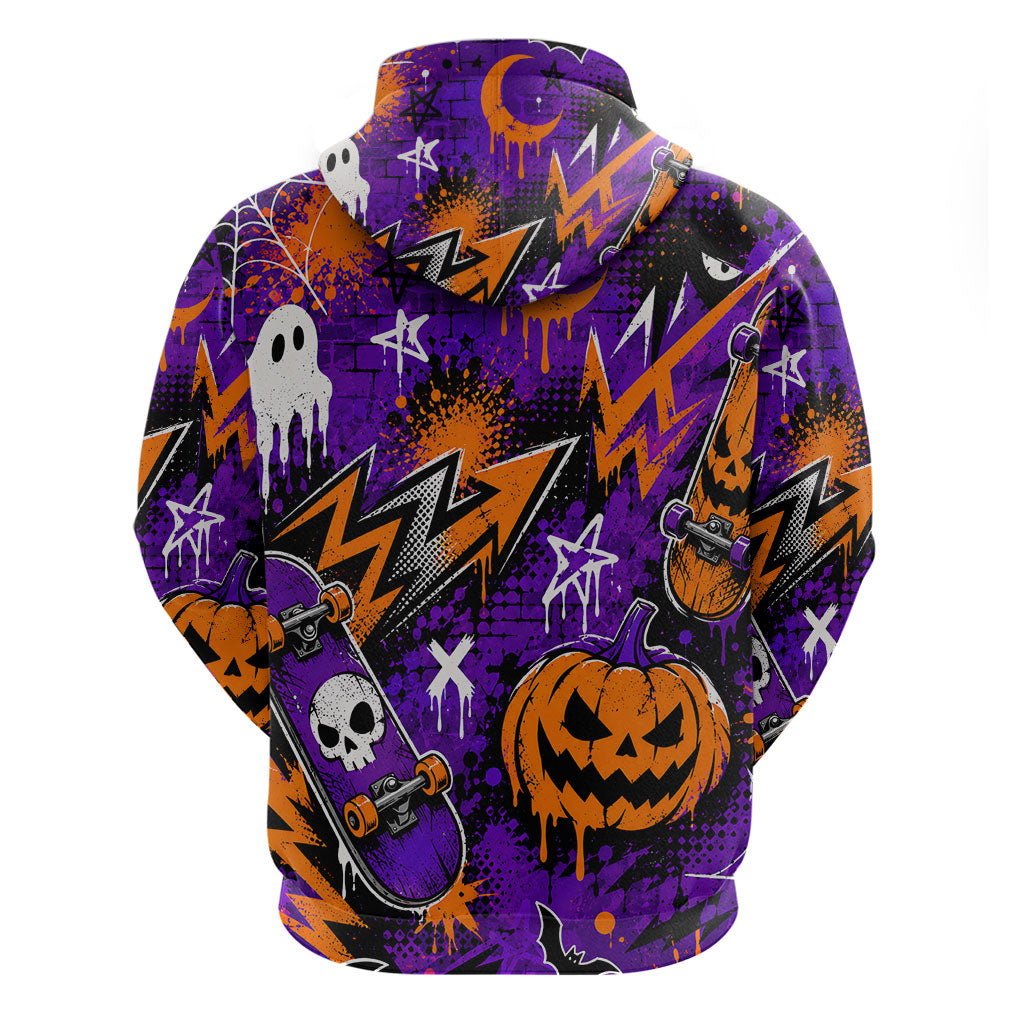 Halloween Skeleton Skateboarder Hoodie Graffiti Ghost Pumpkin Streetwear Graphic