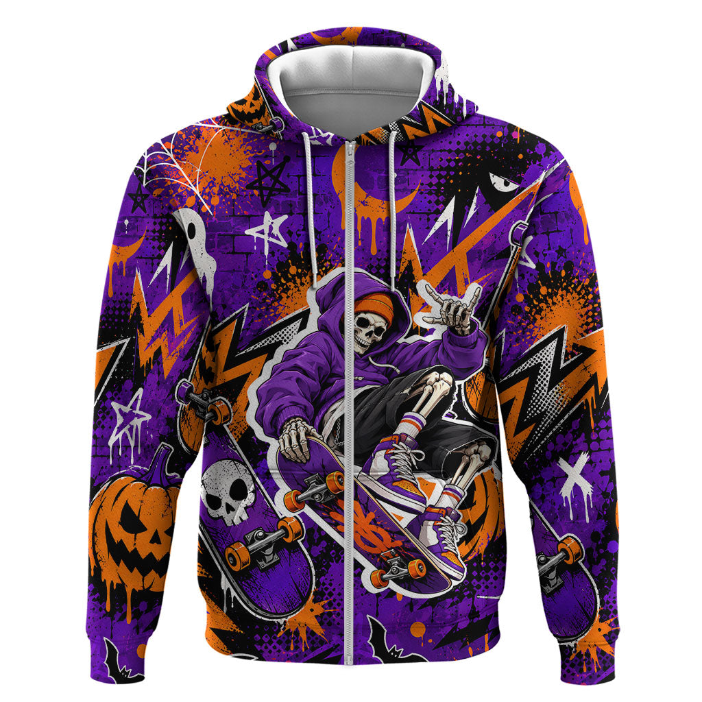 Halloween Skeleton Skateboarder Hoodie Graffiti Ghost Pumpkin Streetwear Graphic