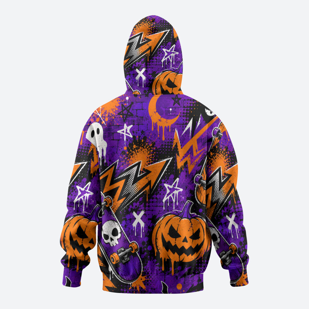 Halloween Skeleton Skateboarder Hoodie Graffiti Ghost Pumpkin Streetwear Graphic