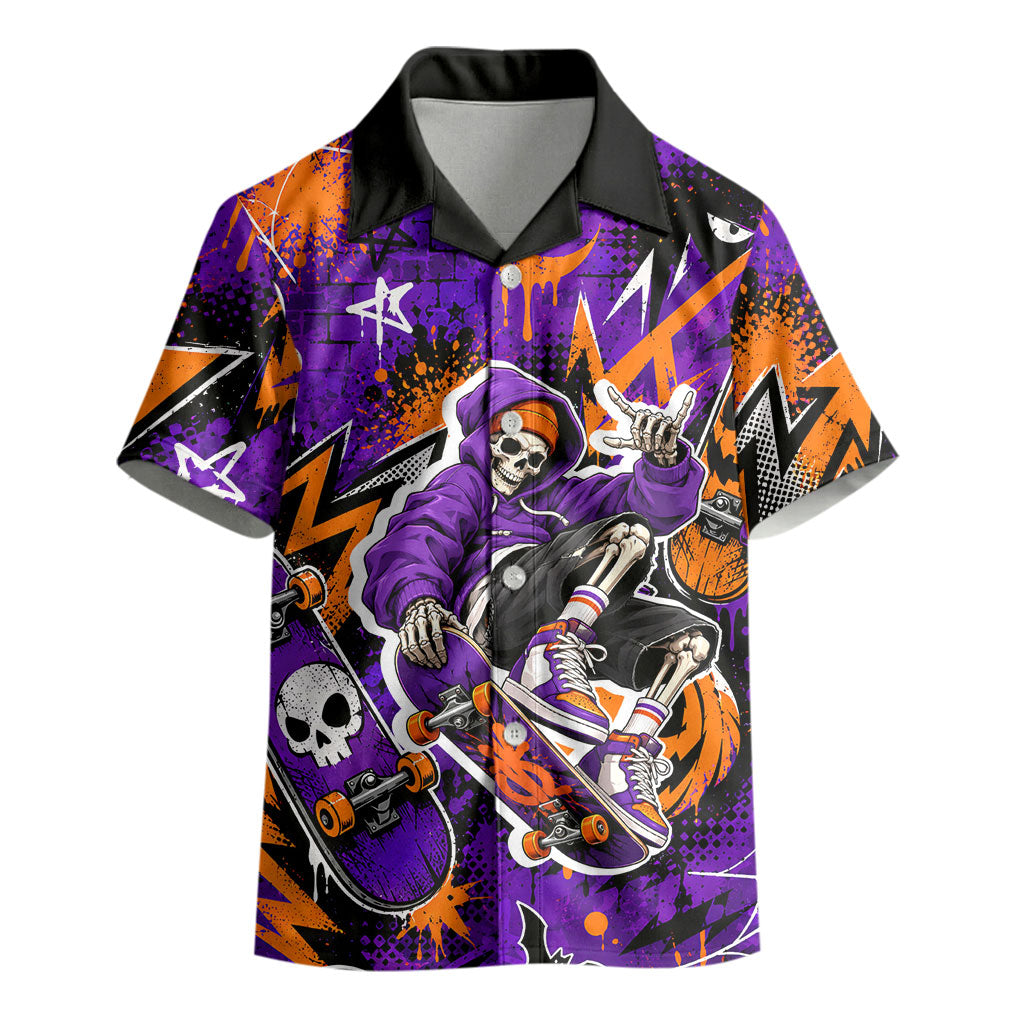 Halloween Skeleton Skateboarder Kid Hawaiian Shirt Graffiti Ghost Pumpkin Streetwear Graphic