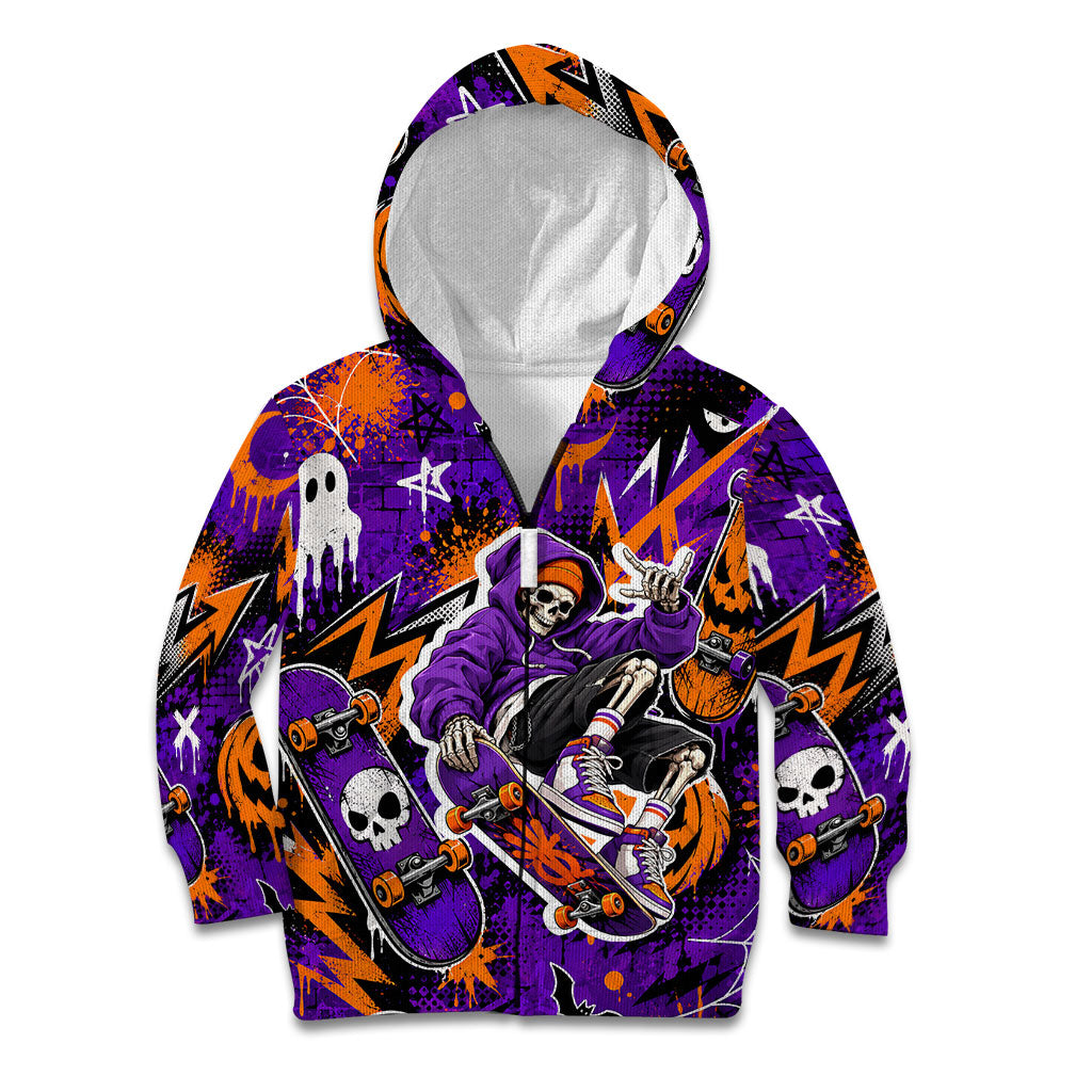 Halloween Skeleton Skateboarder Kid Hoodie Graffiti Ghost Pumpkin Streetwear Graphic