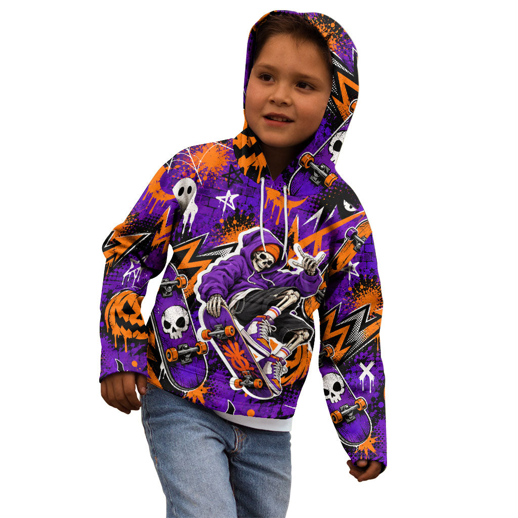 Halloween Skeleton Skateboarder Kid Hoodie Graffiti Ghost Pumpkin Streetwear Graphic