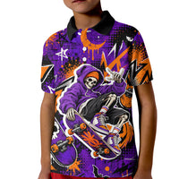 Halloween Skeleton Skateboarder Kid Polo Shirt Graffiti Ghost Pumpkin Streetwear Graphic