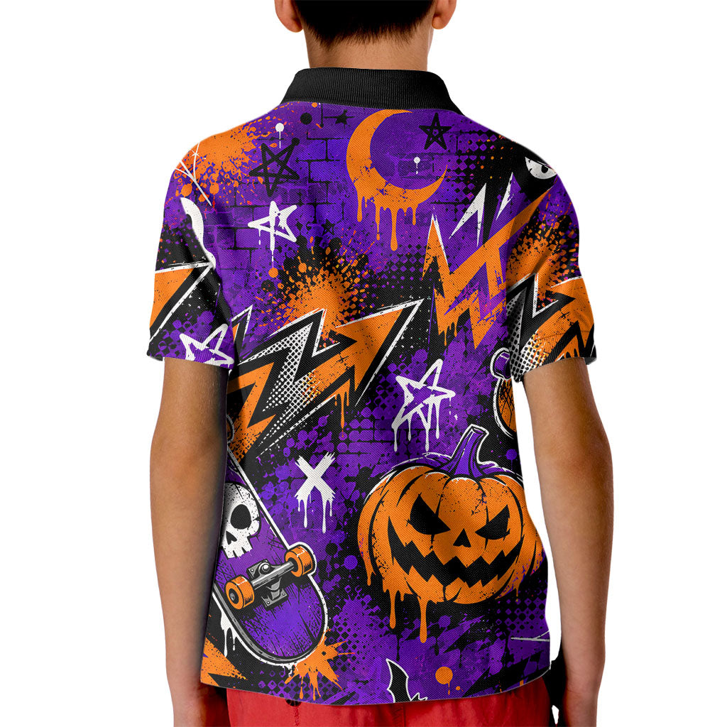 Halloween Skeleton Skateboarder Kid Polo Shirt Graffiti Ghost Pumpkin Streetwear Graphic