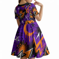 Halloween Skeleton Skateboarder Kid Short Sleeve Dress Graffiti Ghost Pumpkin Streetwear Graphic