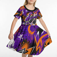 Halloween Skeleton Skateboarder Kid Short Sleeve Dress Graffiti Ghost Pumpkin Streetwear Graphic