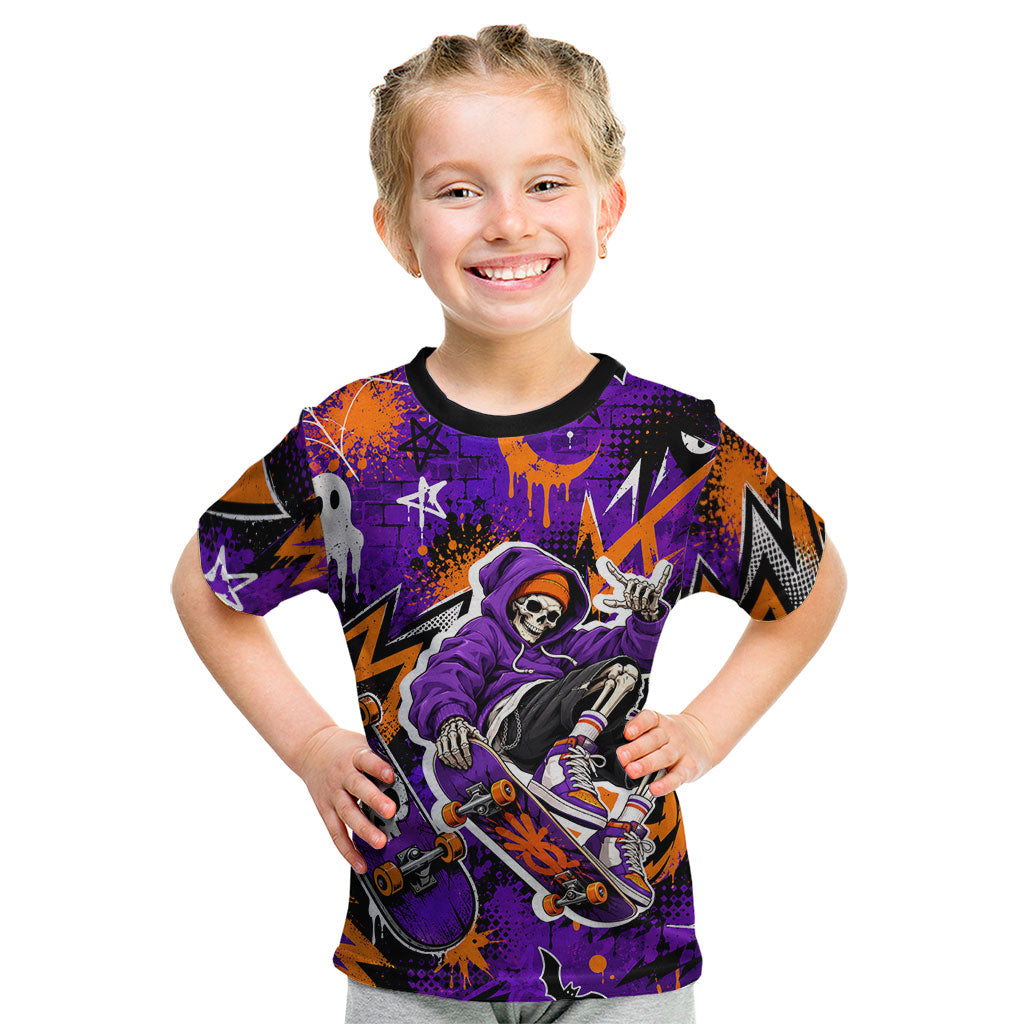 Halloween Skeleton Skateboarder Kid T Shirt Graffiti Ghost Pumpkin Streetwear Graphic