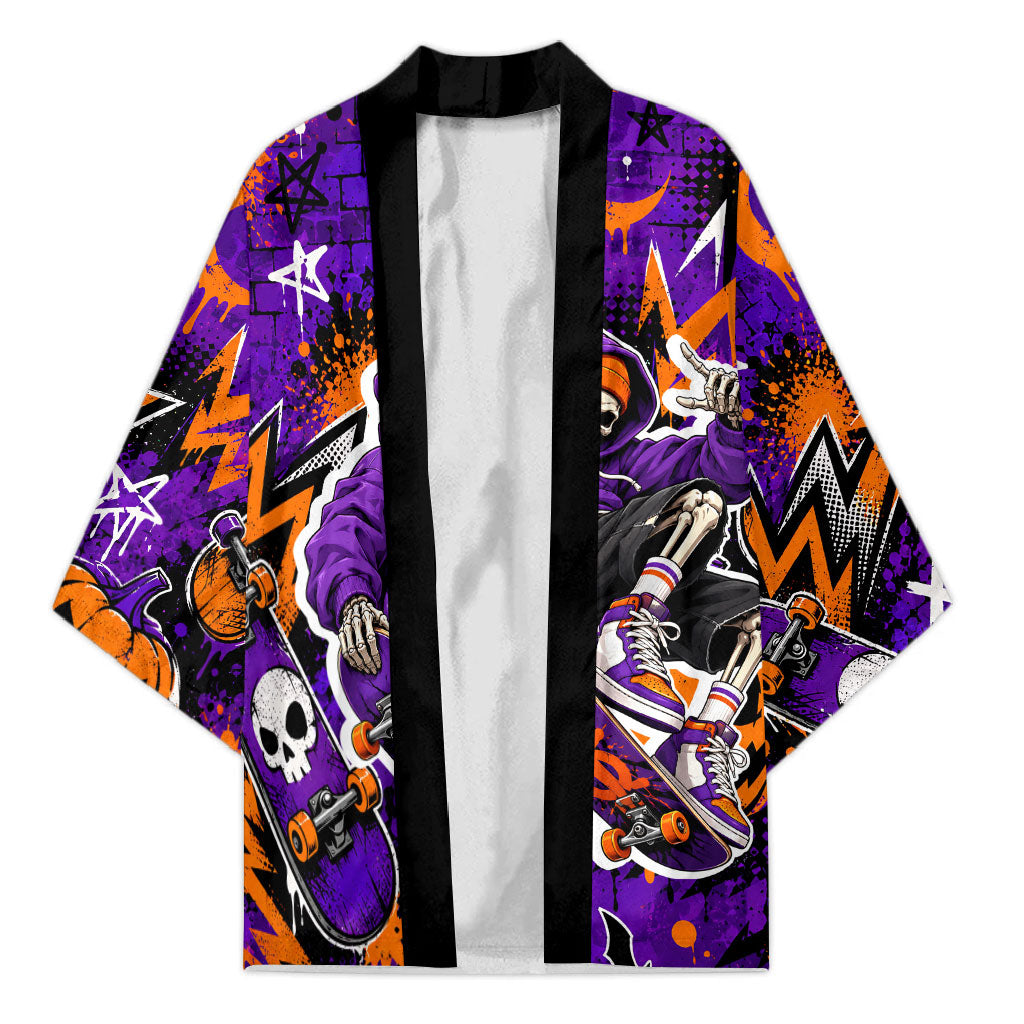 Halloween Skeleton Skateboarder Kimono Graffiti Ghost Pumpkin Streetwear Graphic