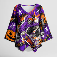 Halloween Skeleton Skateboarder Kimono Sleeve Blouse Graffiti Ghost Pumpkin Streetwear Graphic