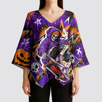 Halloween Skeleton Skateboarder Kimono Sleeve Blouse Graffiti Ghost Pumpkin Streetwear Graphic