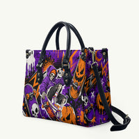 Halloween Skeleton Skateboarder Leather Bag Graffiti Ghost Pumpkin Streetwear Graphic