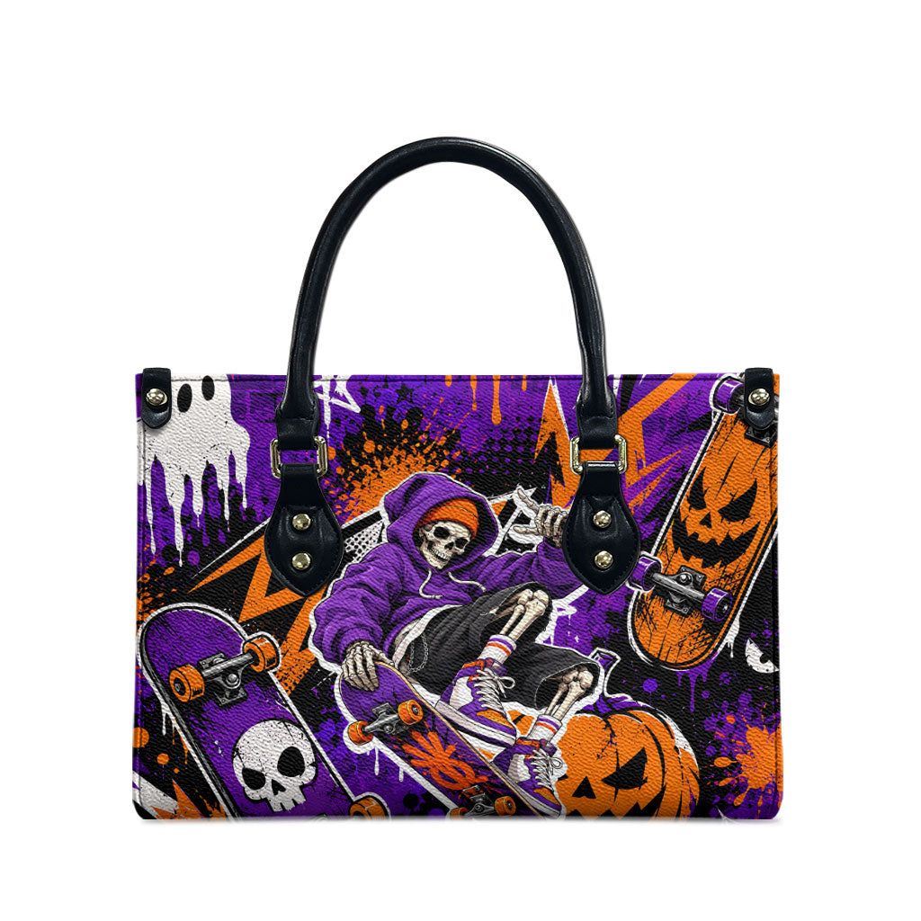 Halloween Skeleton Skateboarder Leather Bag Graffiti Ghost Pumpkin Streetwear Graphic
