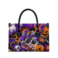 Halloween Skeleton Skateboarder Leather Bag Graffiti Ghost Pumpkin Streetwear Graphic