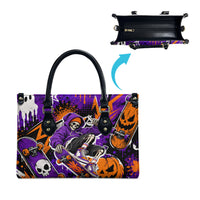 Halloween Skeleton Skateboarder Leather Bag Graffiti Ghost Pumpkin Streetwear Graphic