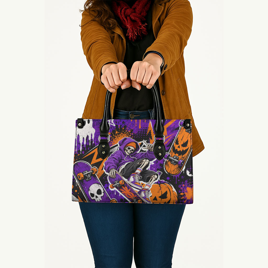 Halloween Skeleton Skateboarder Leather Bag Graffiti Ghost Pumpkin Streetwear Graphic