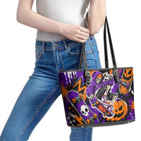 Halloween Skeleton Skateboarder Leather Tote Bag Graffiti Ghost Pumpkin Streetwear Graphic