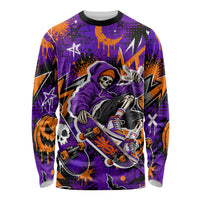 Halloween Skeleton Skateboarder Long Sleeve Shirt Graffiti Ghost Pumpkin Streetwear Graphic