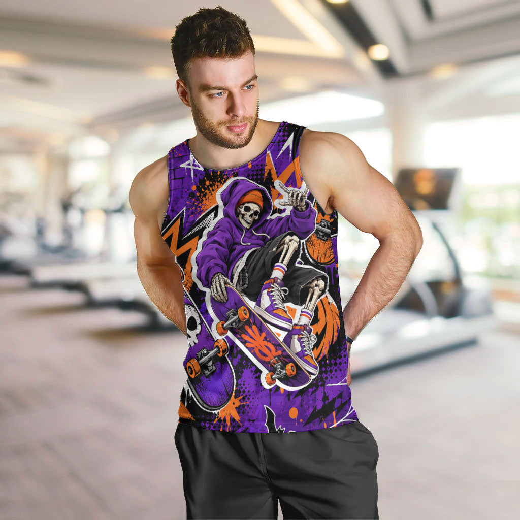 Halloween Skeleton Skateboarder Men Tank Top Graffiti Ghost Pumpkin Streetwear Graphic