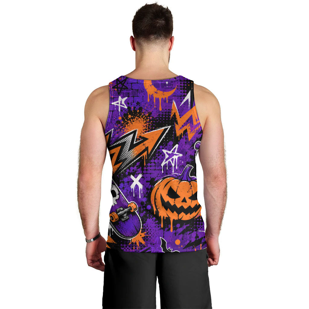 Halloween Skeleton Skateboarder Men Tank Top Graffiti Ghost Pumpkin Streetwear Graphic