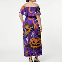 Halloween Skeleton Skateboarder Off Shoulder Maxi Dress Graffiti Ghost Pumpkin Streetwear Graphic