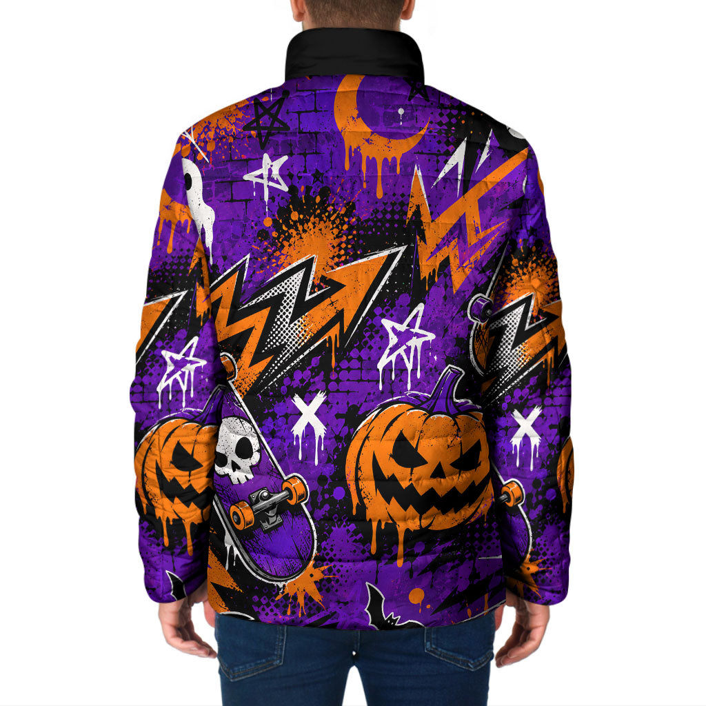 Halloween Skeleton Skateboarder Padded Jacket Graffiti Ghost Pumpkin Streetwear Graphic
