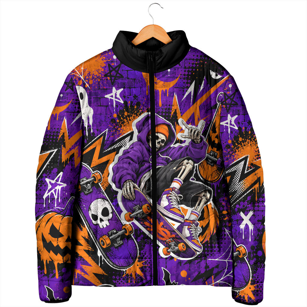 Halloween Skeleton Skateboarder Padded Jacket Graffiti Ghost Pumpkin Streetwear Graphic