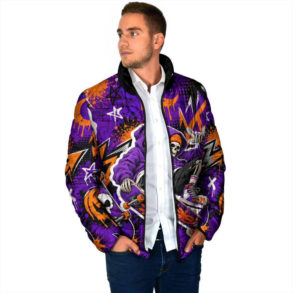 Halloween Skeleton Skateboarder Padded Jacket Graffiti Ghost Pumpkin Streetwear Graphic