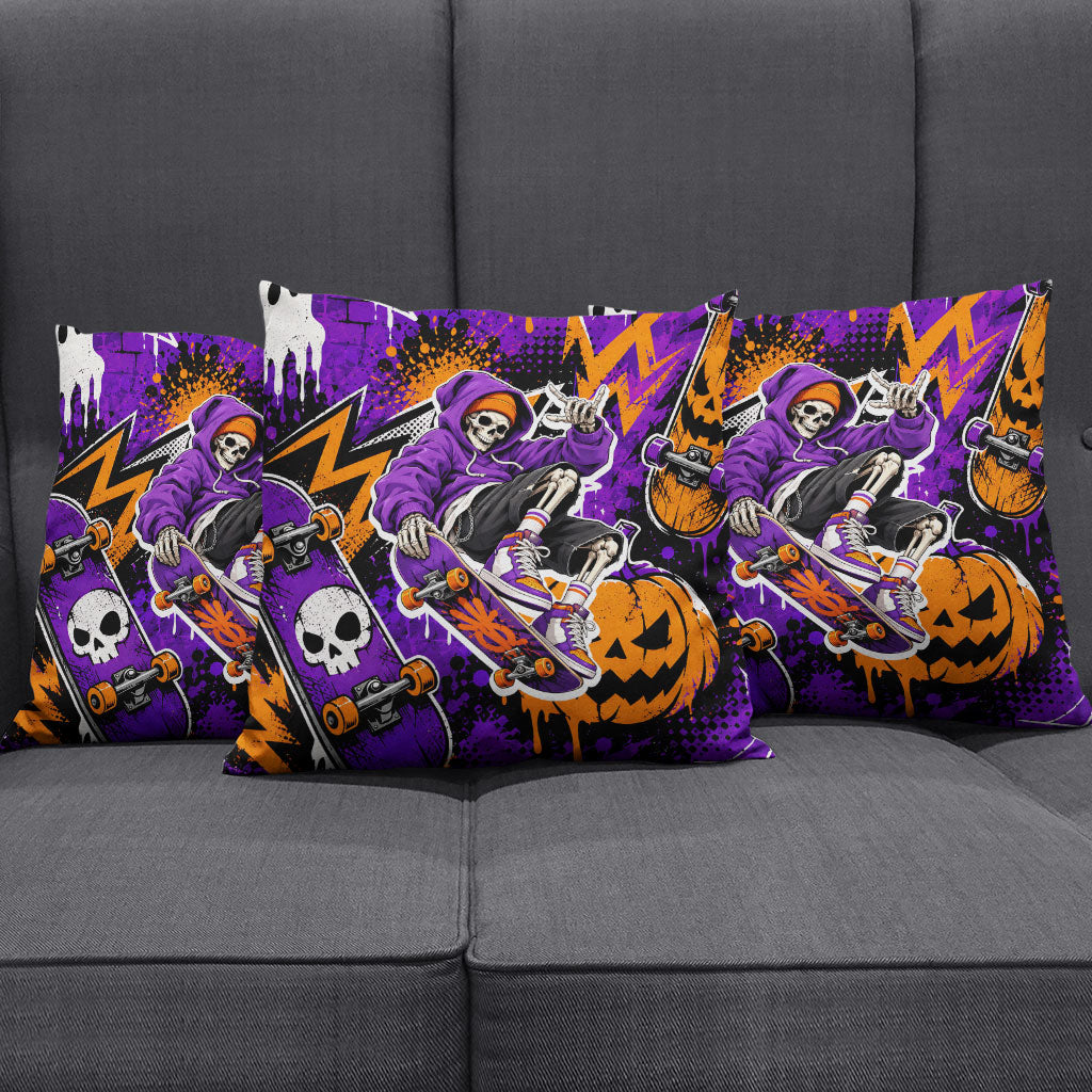 Halloween Skeleton Skateboarder Pillow Cover Graffiti Ghost Pumpkin Streetwear Graphic