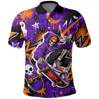 Halloween Skeleton Skateboarder Polo Shirt Graffiti Ghost Pumpkin Streetwear Graphic