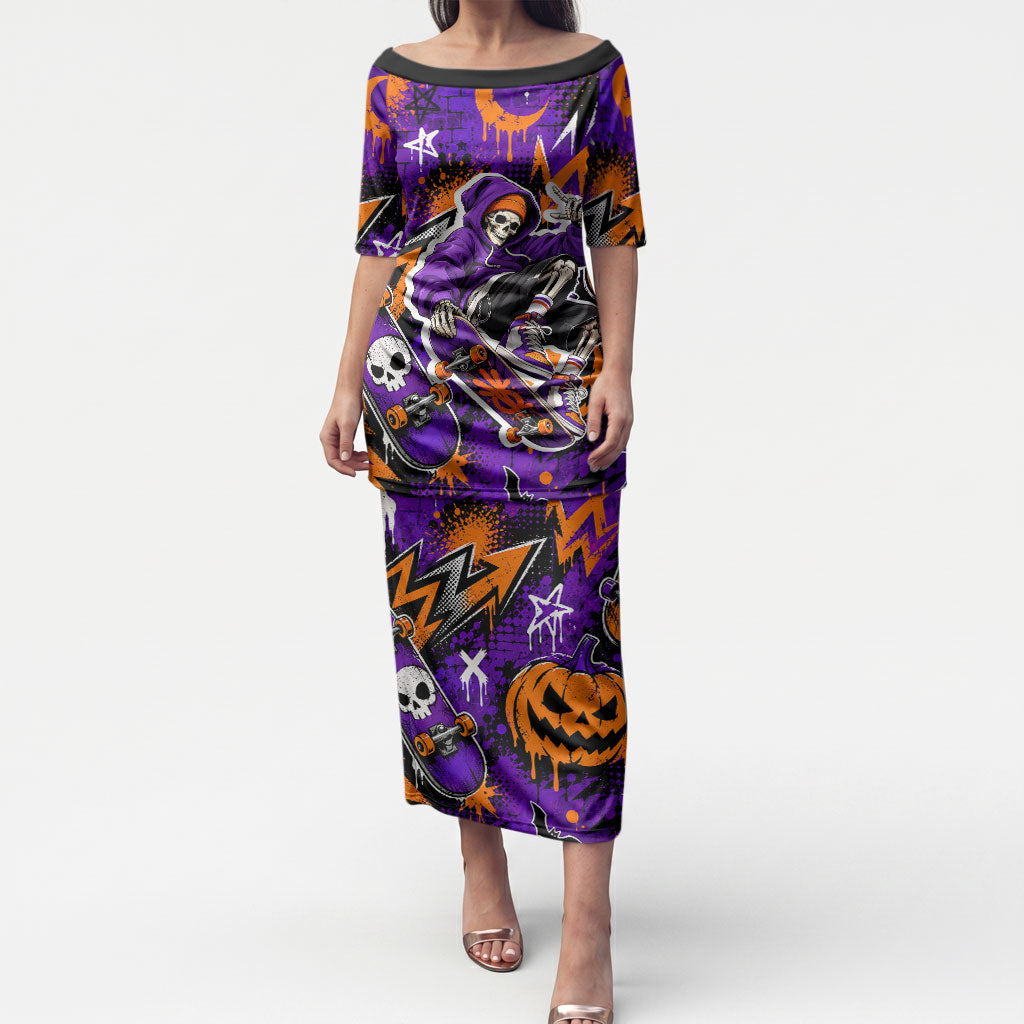 Halloween Skeleton Skateboarder Puletasi Graffiti Ghost Pumpkin Streetwear Graphic