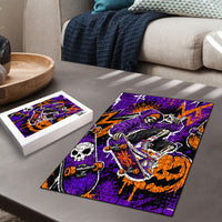 Halloween Skeleton Skateboarder Puzzle Graffiti Ghost Pumpkin Streetwear Graphic