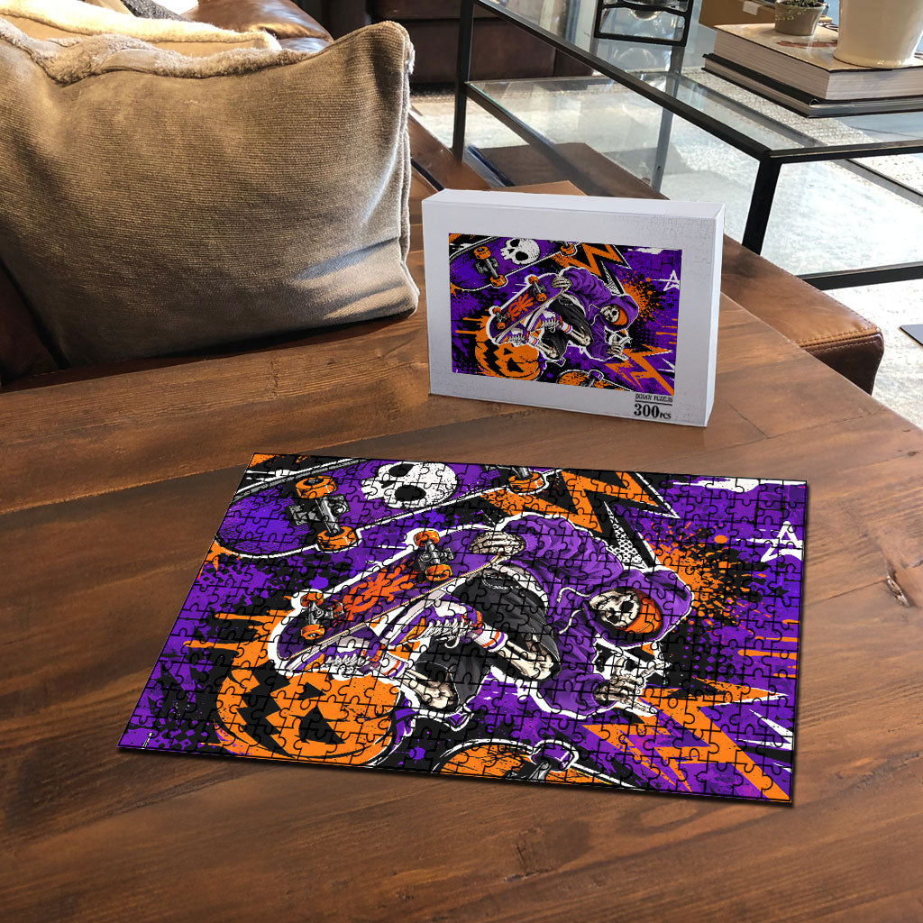 Halloween Skeleton Skateboarder Puzzle Graffiti Ghost Pumpkin Streetwear Graphic