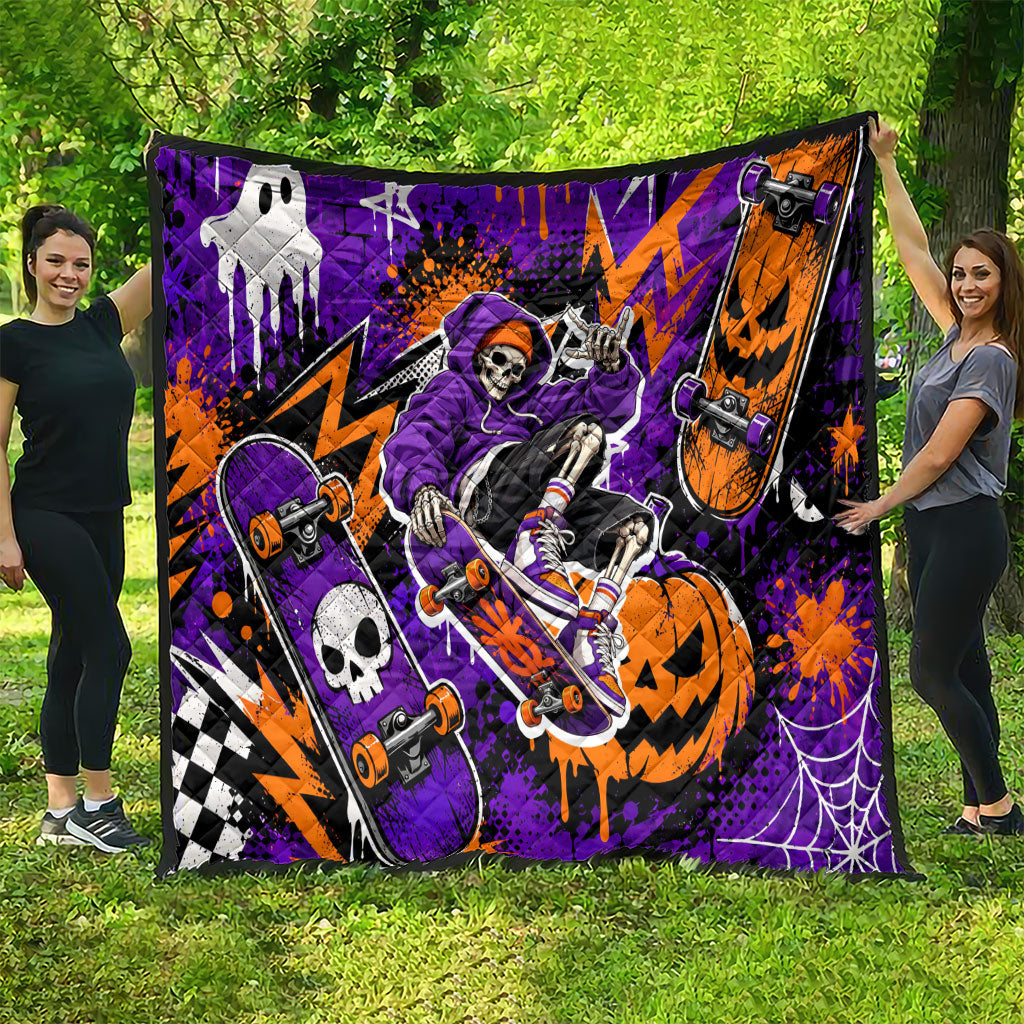 Halloween Skeleton Skateboarder Quilt Graffiti Ghost Pumpkin Streetwear Graphic